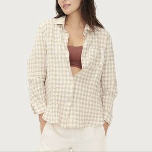HATCH Maternity The Boyfriend Shirt Gingham sz 4 XL tan & white button down top